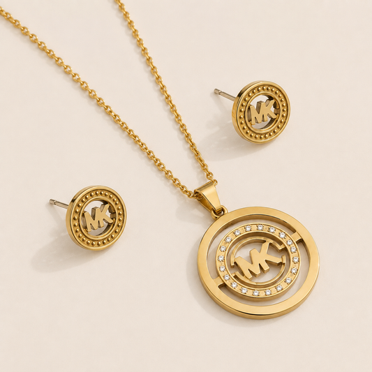 Collar y Aretes de acero inoxidable Conjunto Dorado (88-91)