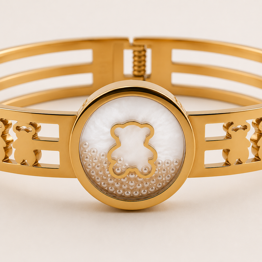 Brazalete de acero inoxidable dorado con osito 6cm (88-57)