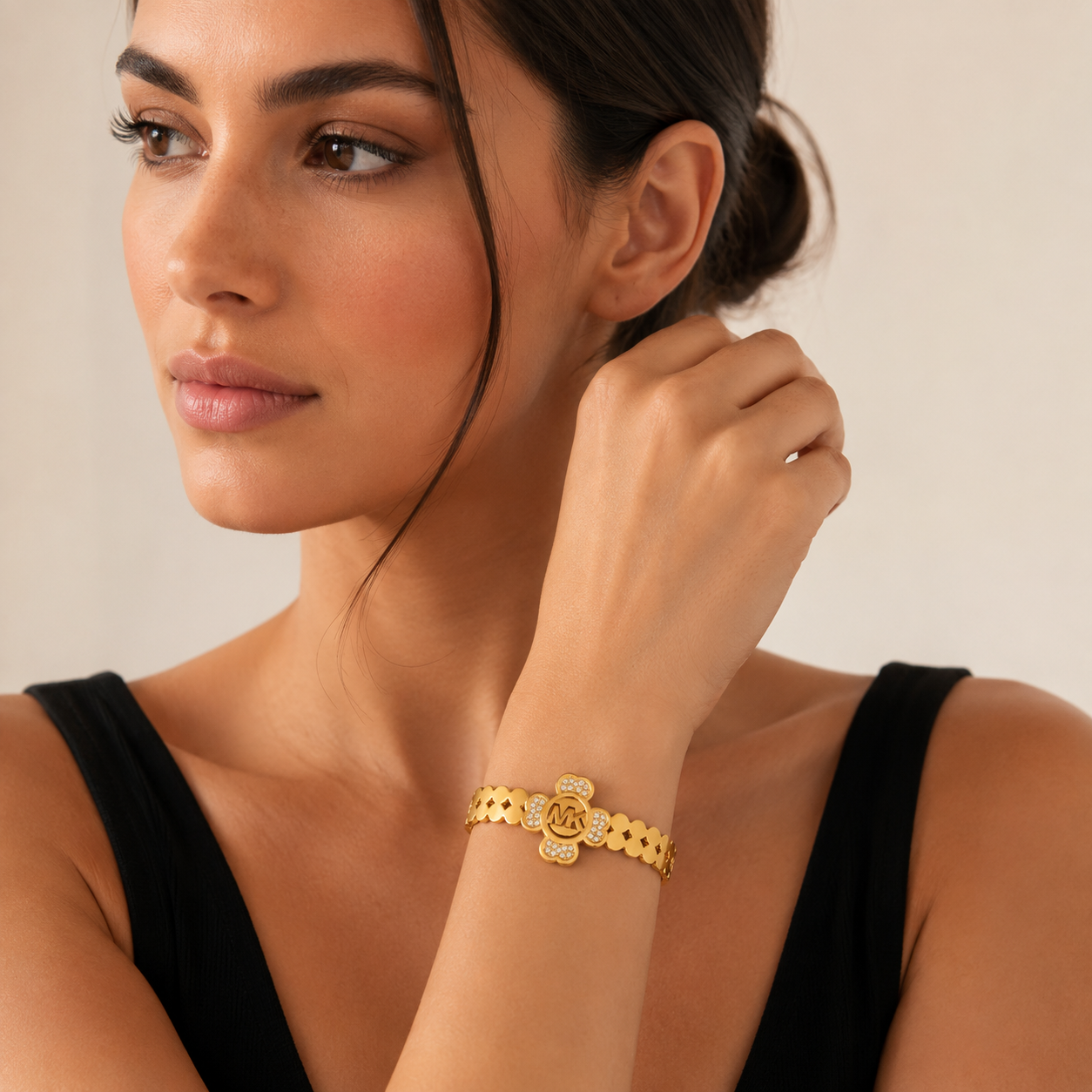 Brazalete de acero inoxidable dorado de la suerte 6cm (88-65)
