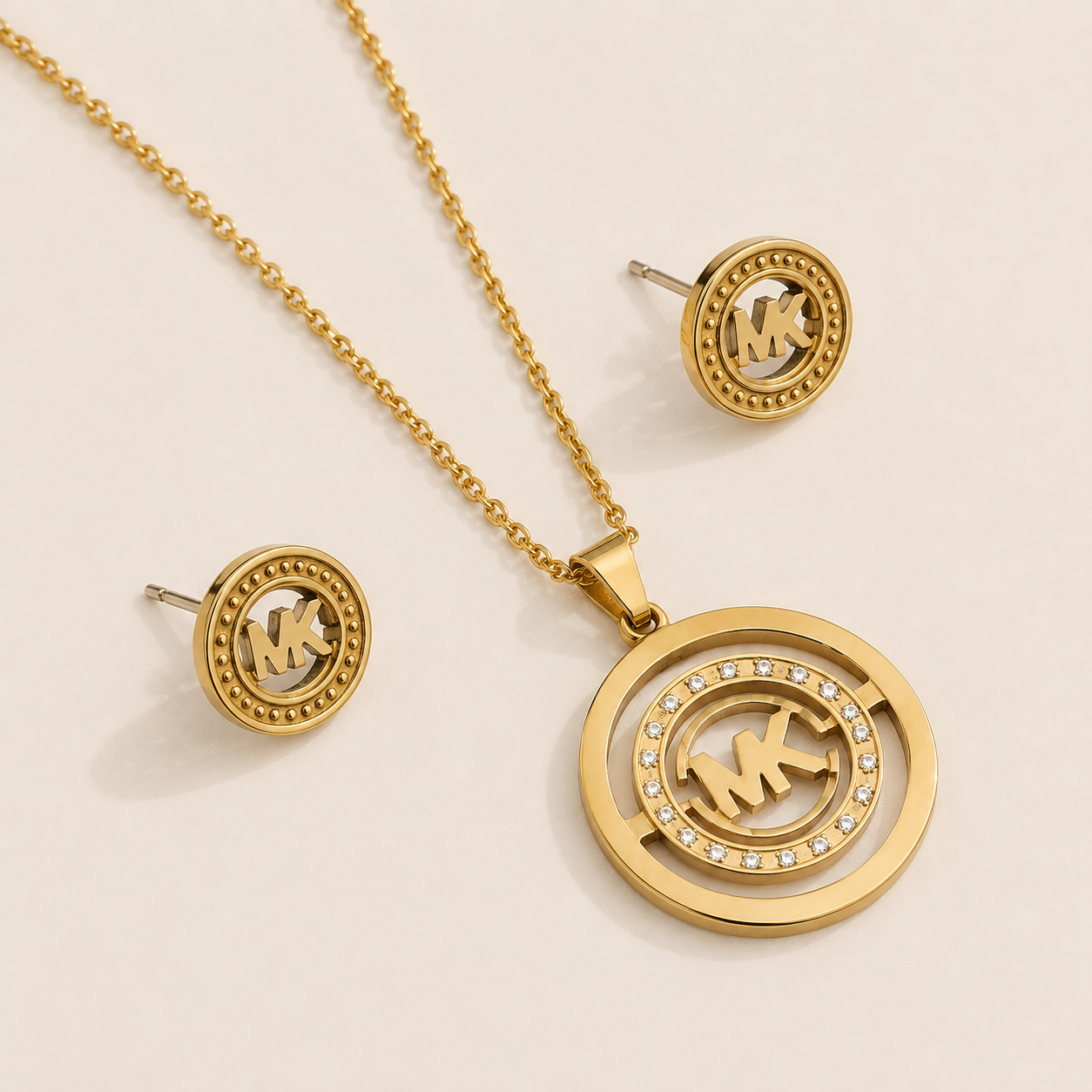 Collar y Aretes de acero inoxidable Conjunto Dorado (88-91)