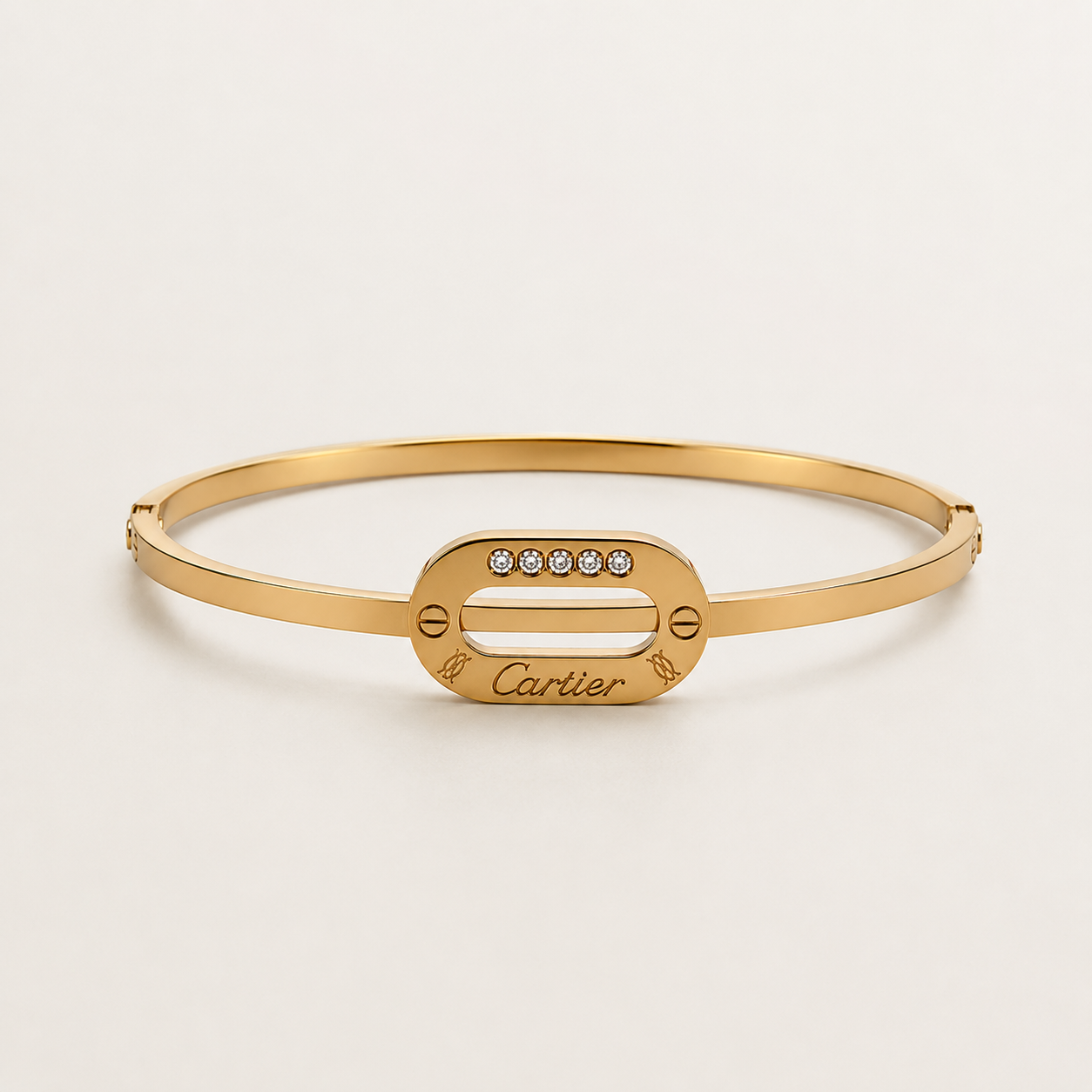 Brazalete de acero inoxidable de 5 cristales ajustable 6cm (88-85)