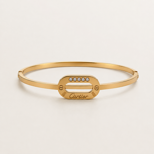 Brazalete de acero inoxidable de 5 cristales ajustable 6cm (88-85)