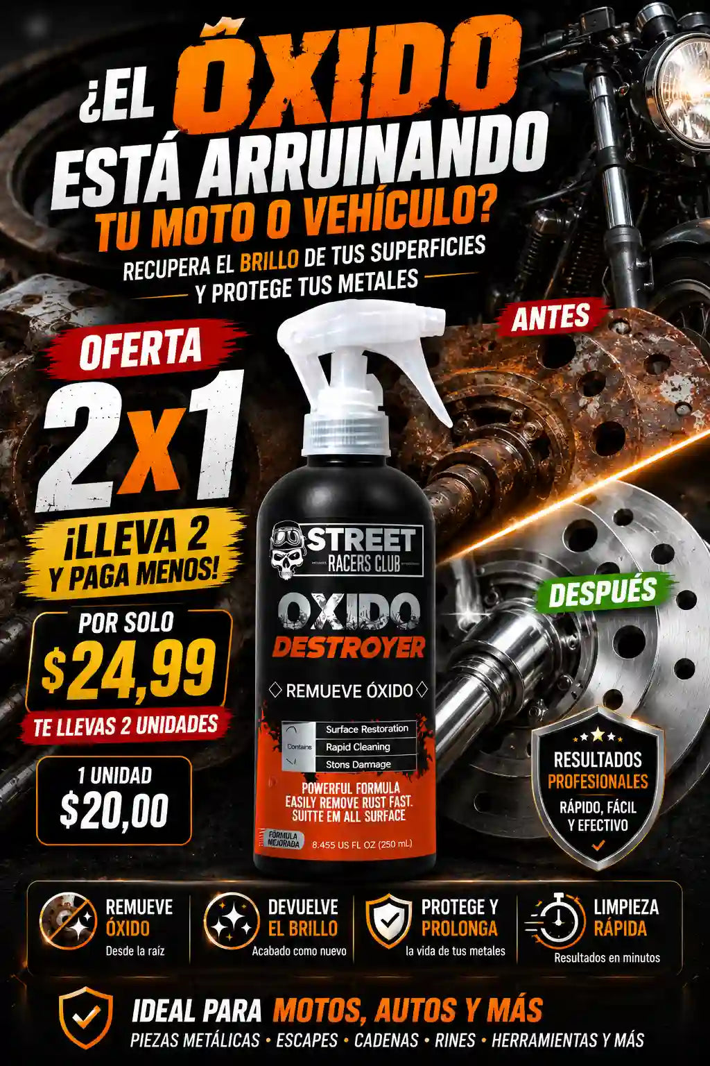 Envase Quita Oxido Oxido Destroyer 2x1 Promocion
