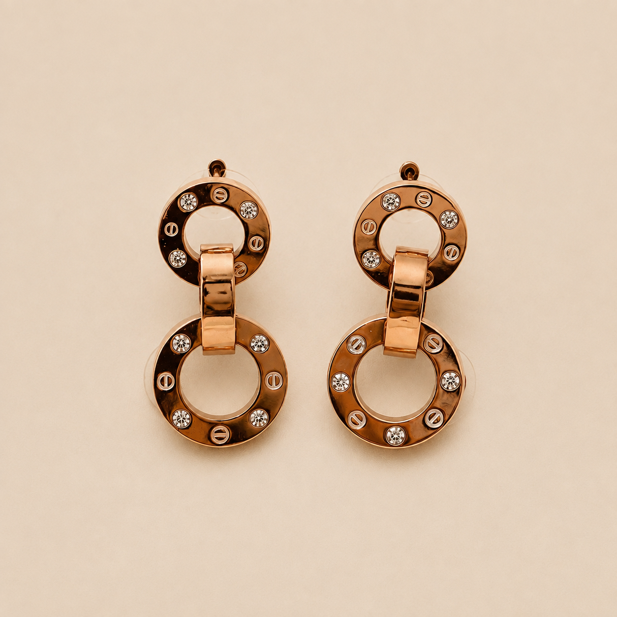 Par de Aretes de acero inoxidable con 4 cristales (88-224)