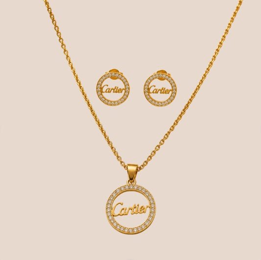 Collar y aretes de acero inoxidable Conjunto Dorado (88-128)