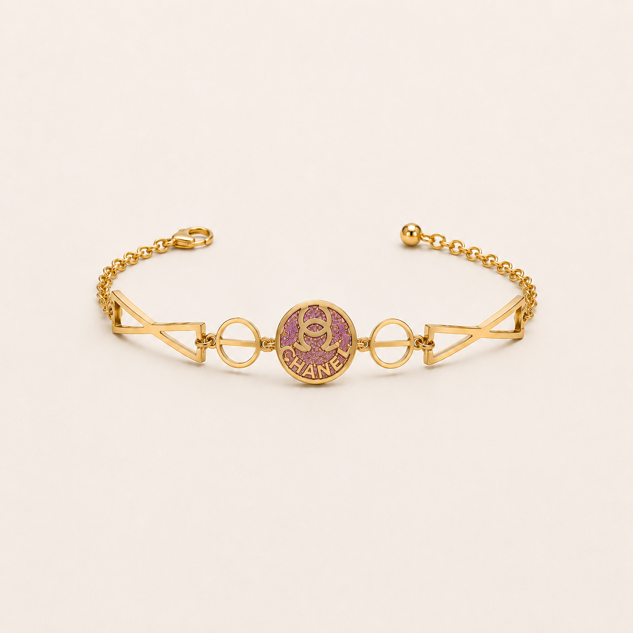 Pulsera de acero inoxidable con cristales rosados (88-28)