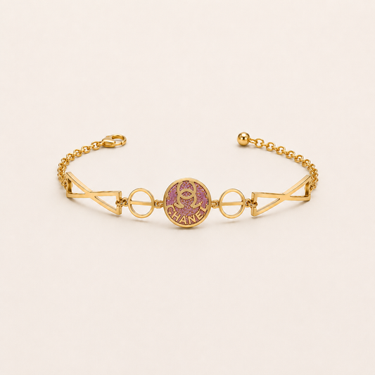 Pulsera de acero inoxidable con cristales rosados (88-28)