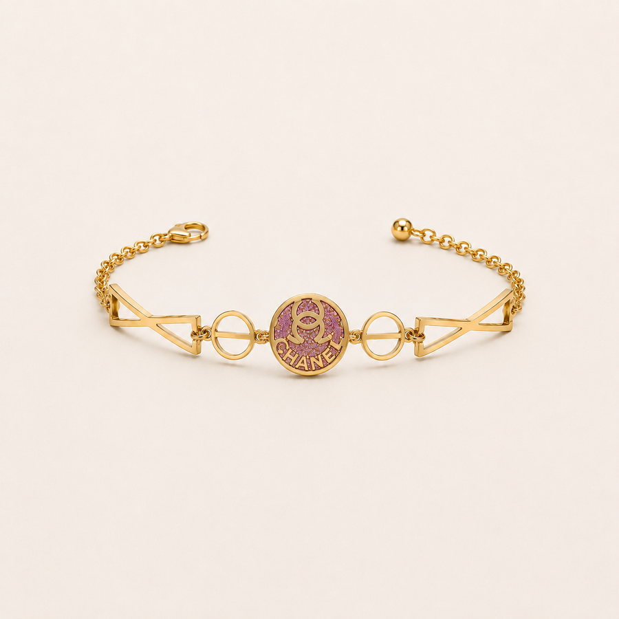 Pulsera de acero inoxidable con cristales rosados (88-28)