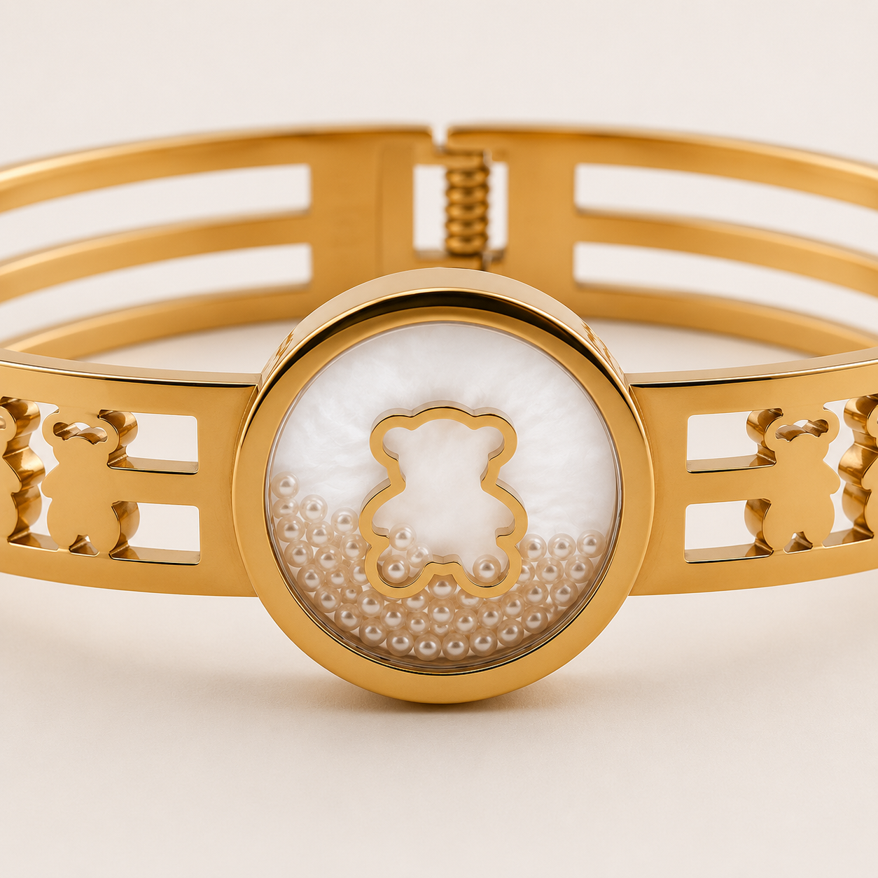 Brazalete de acero inoxidable dorado con osito 6cm (88-57)