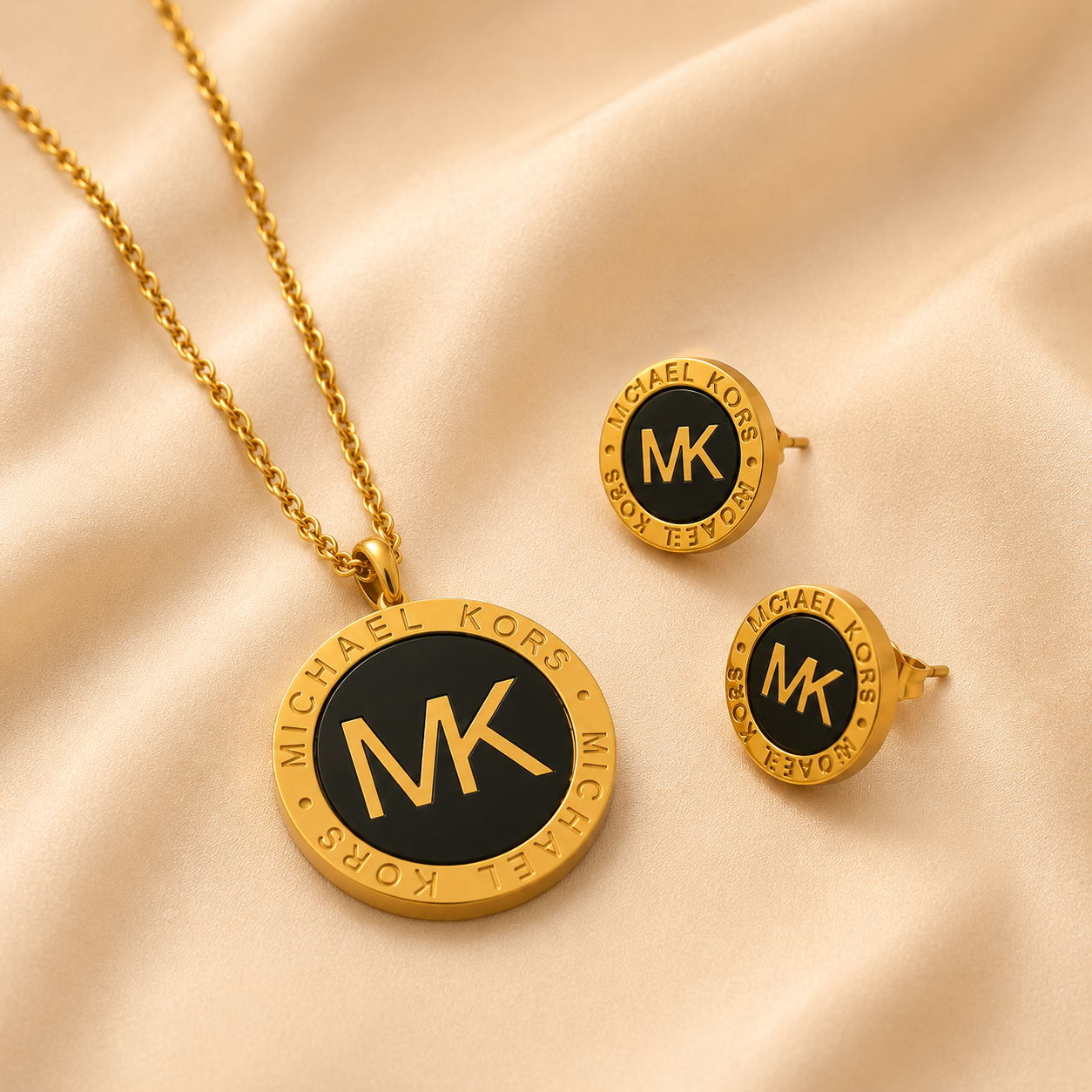 Collar y Aretes de acero inoxidable Conjunto Dorado (88-129)