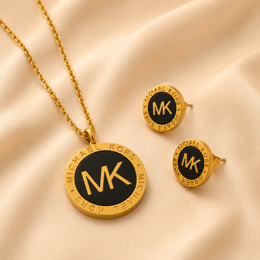 Collar y Aretes de acero inoxidable Conjunto Dorado (88-129)