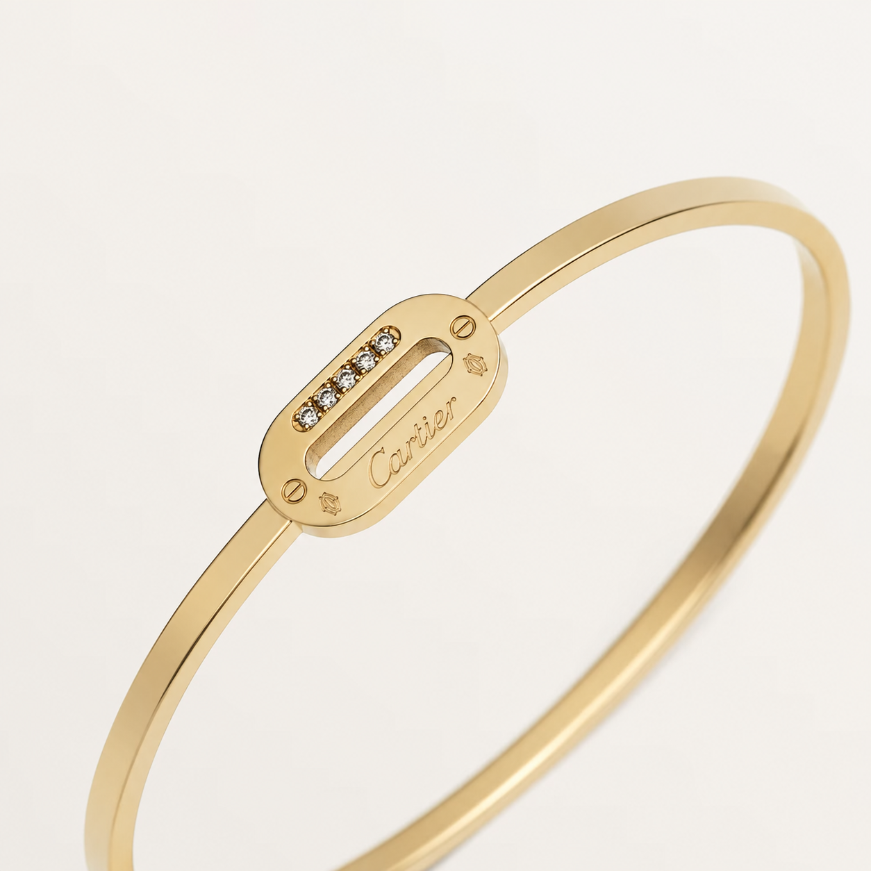 Brazalete de acero inoxidable de 5 cristales ajustable 6cm (88-85)