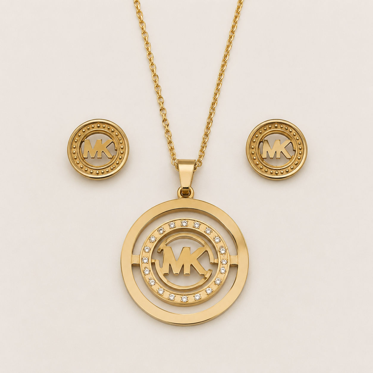 Collar y Aretes de acero inoxidable Conjunto Dorado (88-91)