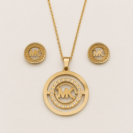 Collar y Aretes de acero inoxidable Conjunto Dorado (88-91)