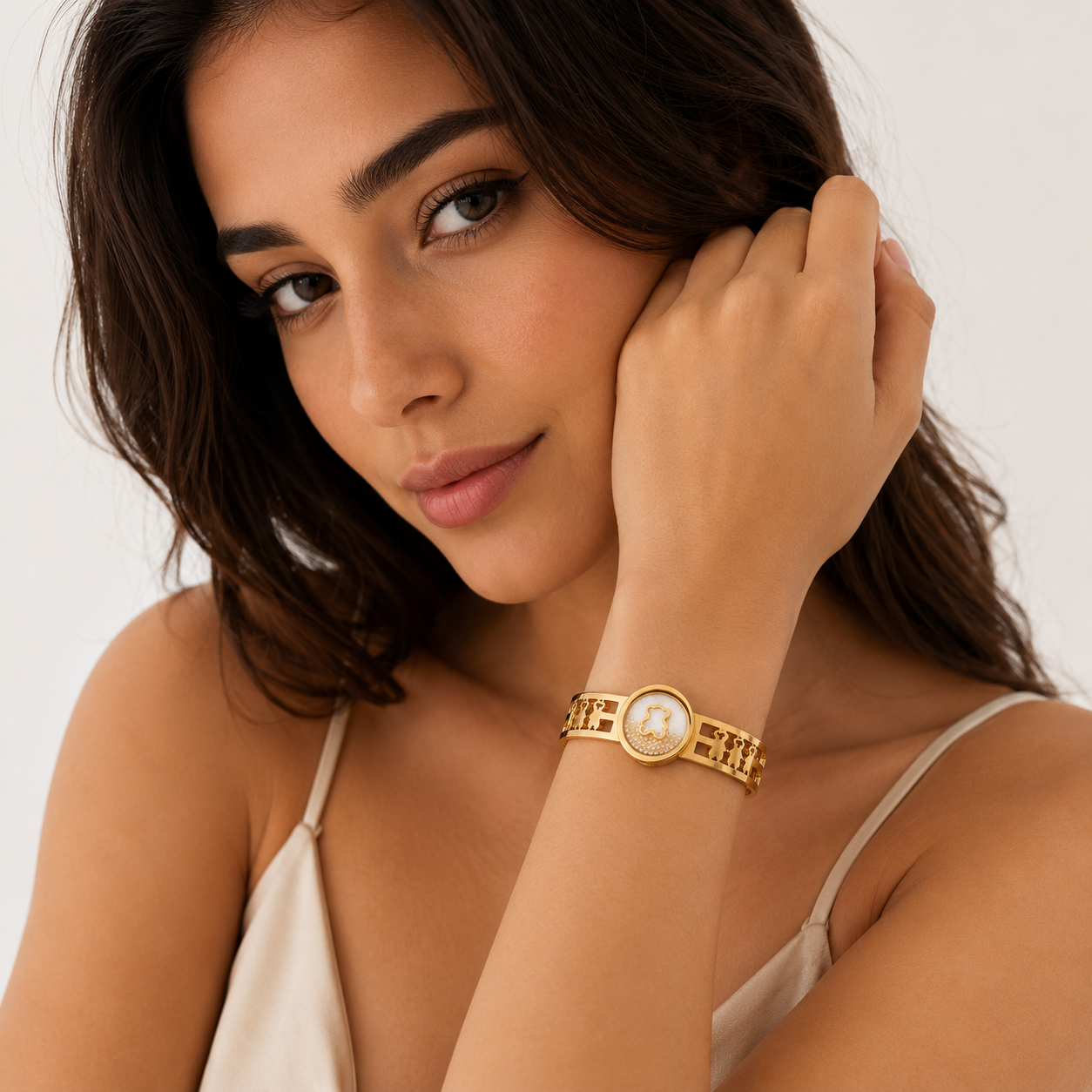 Brazalete de acero inoxidable dorado con osito 6cm (88-57)