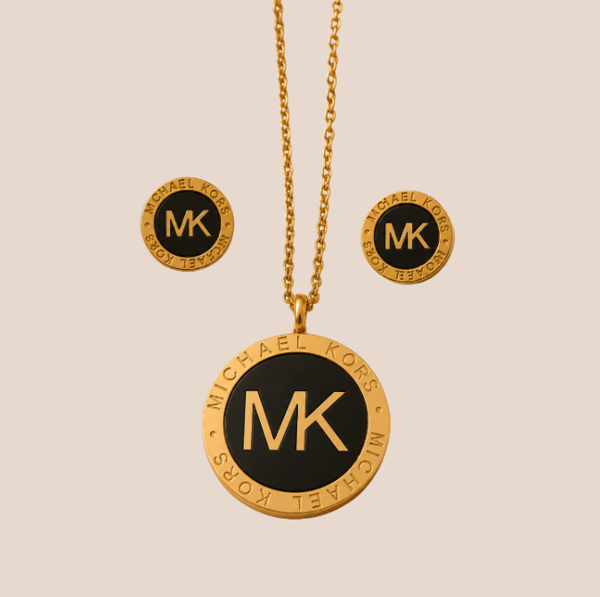 Collar y Aretes de acero inoxidable Conjunto Dorado (88-129)