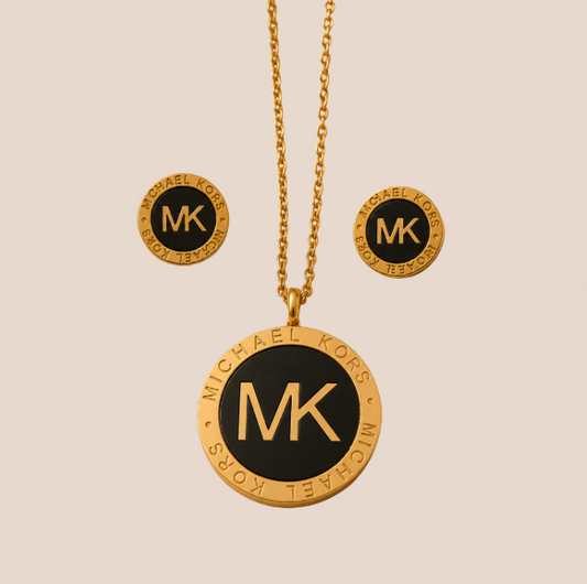 Collar y Aretes de acero inoxidable Conjunto Dorado (88-129)