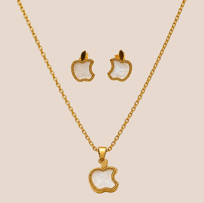 Collar y aretes de acero inoxidable Conjunto Dorado (80-130)