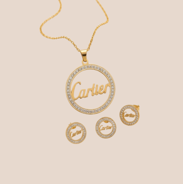 Collar y aretes de acero inoxidable Conjunto Dorado (88-128)