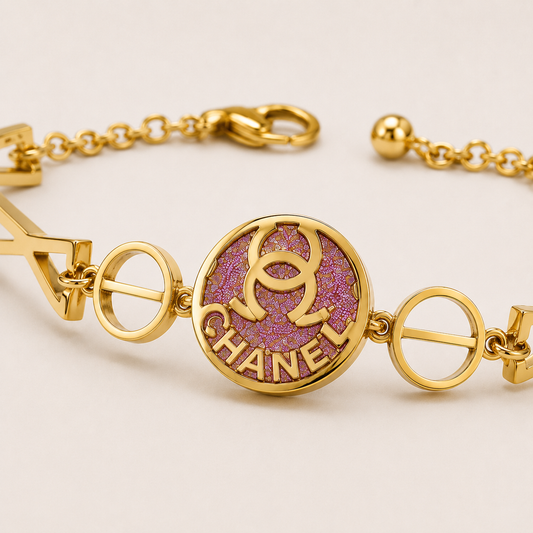 Pulsera de acero inoxidable con cristales rosados (88-28)