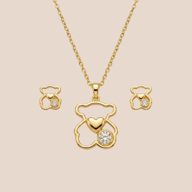 Collar y aretes de acero inoxidable Conjunto Dorado (88-123)