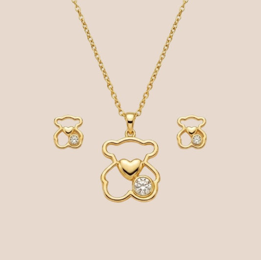 Collar y aretes de acero inoxidable Conjunto Dorado (88-123)