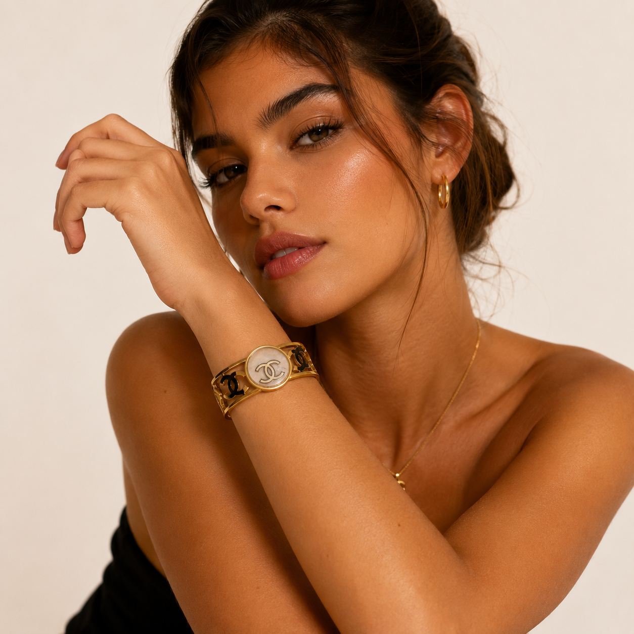 Brazalete de acero inoxidable con eje movible Dorado 6cm (88-52)