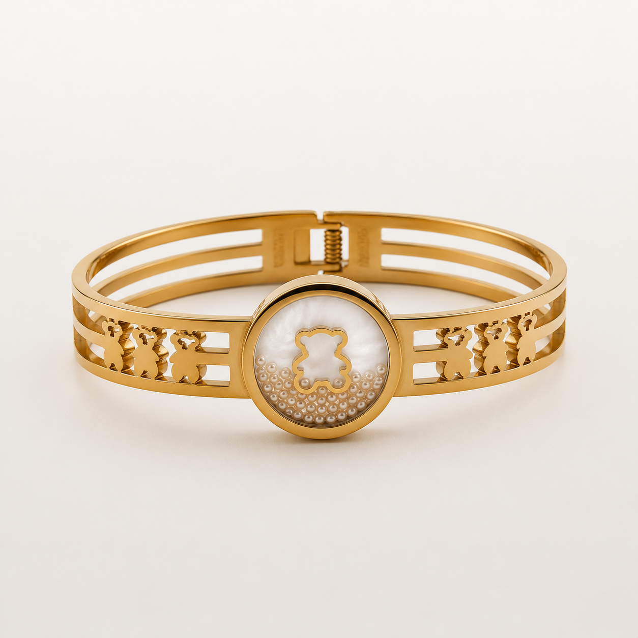 Brazalete de acero inoxidable dorado con osito 6cm (88-57)