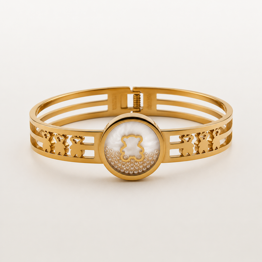 Brazalete de acero inoxidable dorado con osito 6cm (88-57)